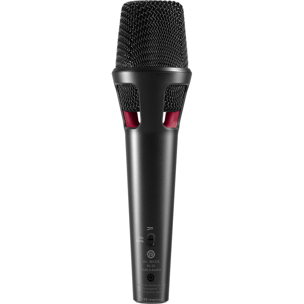 Austrian Audio OD505 dynamic microphone with black grille and body, suitable for professional audio recording and live performances.