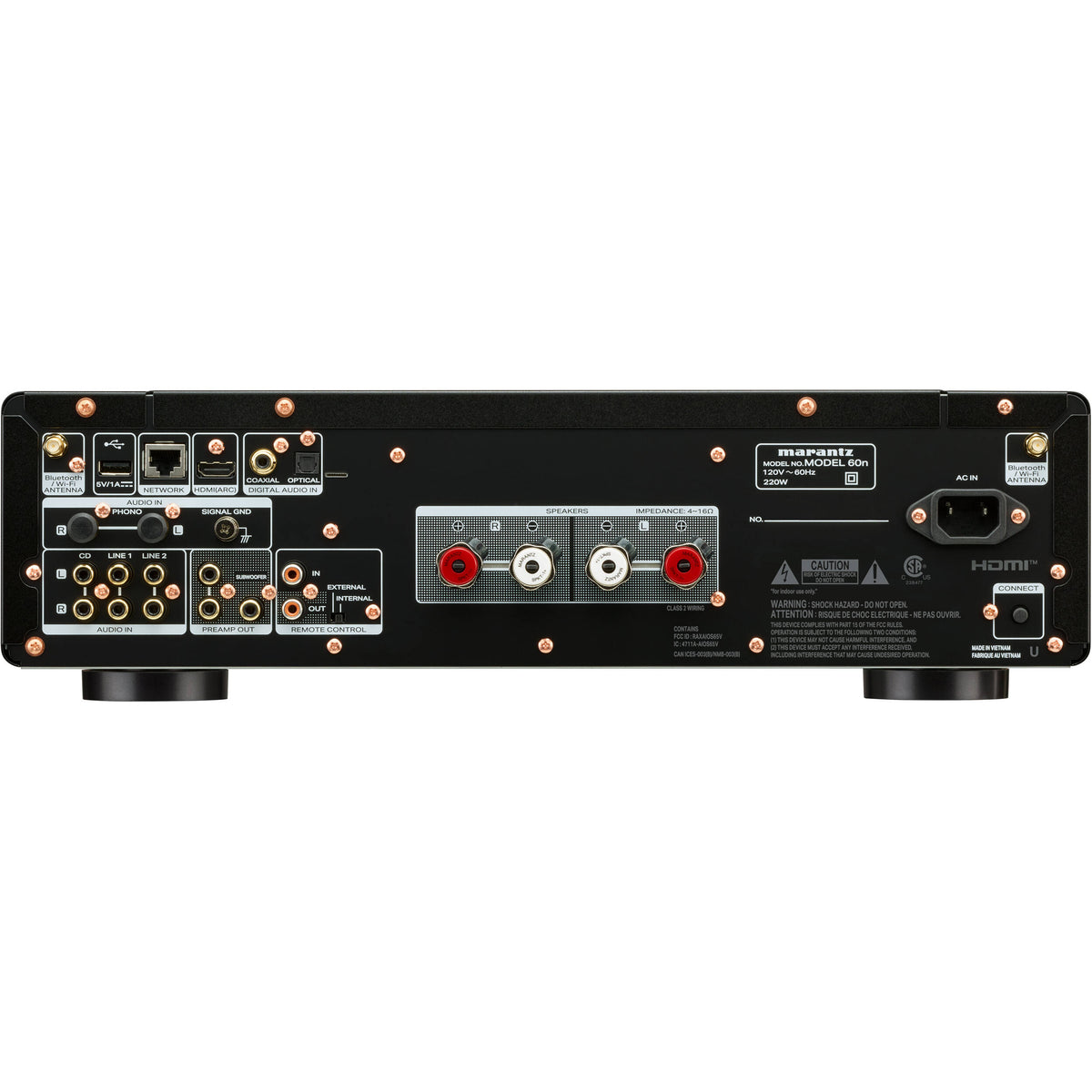 Marantz MODEL 60n stereo amplifier with sleek black finish and control knobs, showcasing high-quality audio equipment.