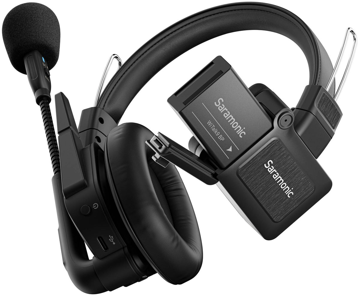 Saramonic WiTalk9 WT9S 9-person wireless video equipment set with microphones and receivers for professional audio recording.