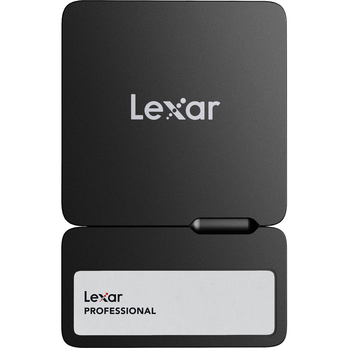 Lexar Go Portable SSD external drive with hub, sleek black design for fast data storage and transfer.