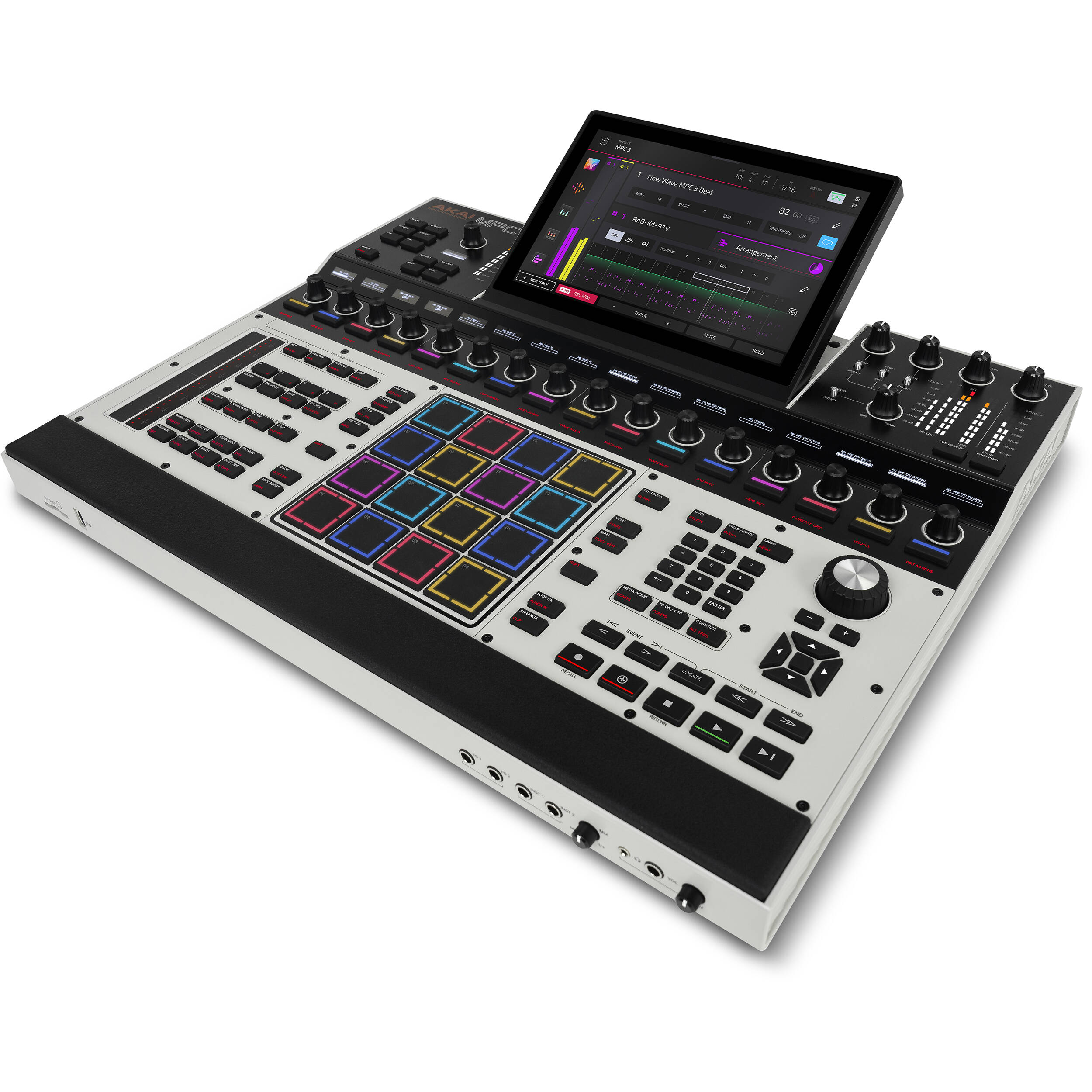 Akai Professional MPC XL drum machine and sampler with large control pads and colorful interface for music production.