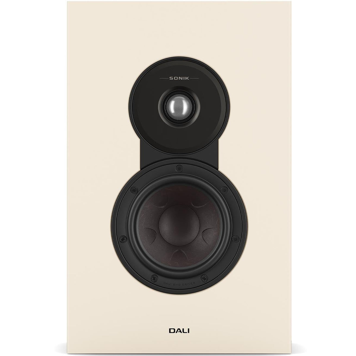 DALI Sonik On-Wall in-wall and outdoor speaker with sleek design and black grille, suitable for home audio and outdoor use.