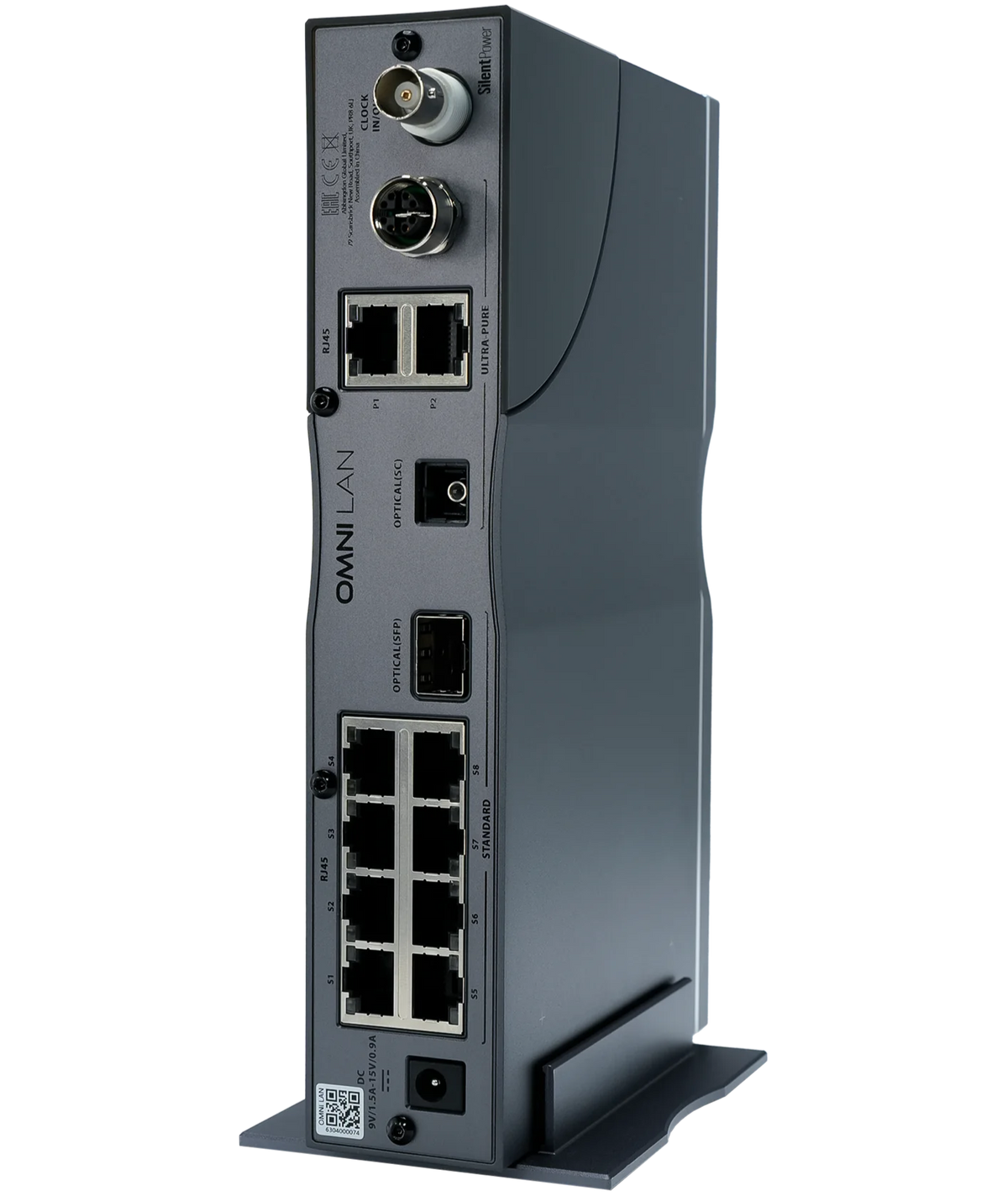 SilentPower OMNI LAN noise filter and conditioner, compact device with ports, designed to reduce network interference.