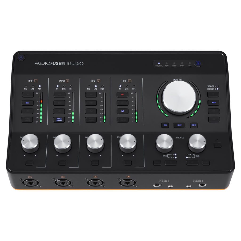 Arturia AudioFuse Studio Rev2 audio interface, top panel with four DiscretePRO preamp channels