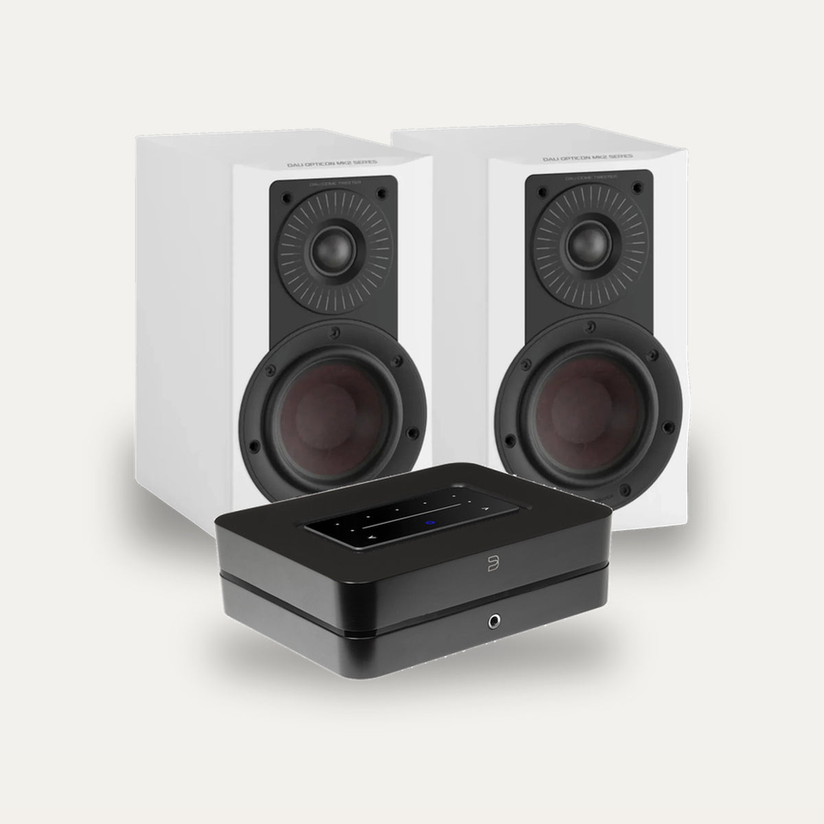 Bluesound POWERNODE + DALI Opticon 1 MK2 Streaming Set – Amplifier Colour Black, Speaker Finish White Satin
