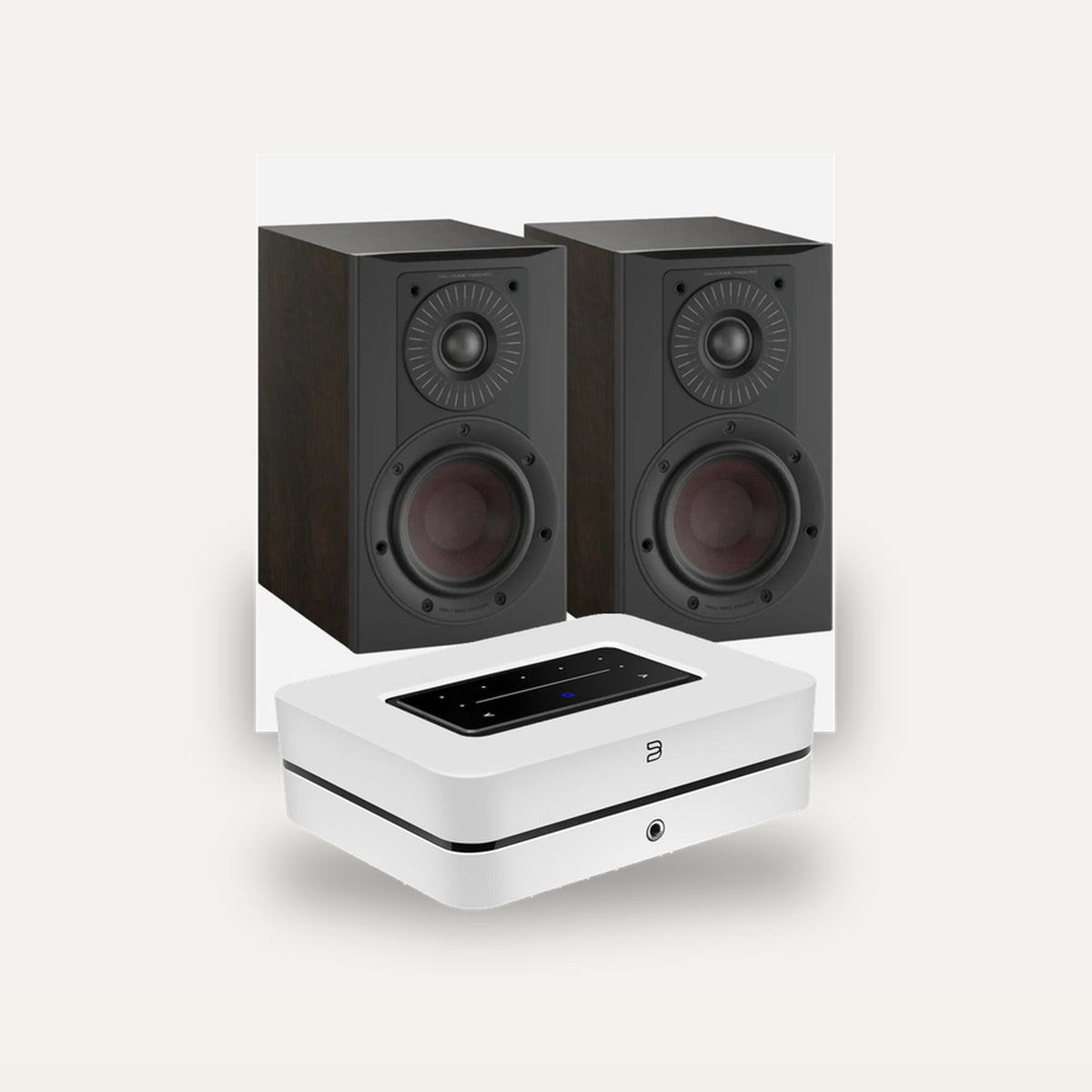 Bluesound POWERNODE + DALI Opticon 1 MK2 Streaming Set – Amplifier Colour White, Speaker Finish Tobacco
