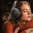 FiiO FT15 headphones worn while listening at home