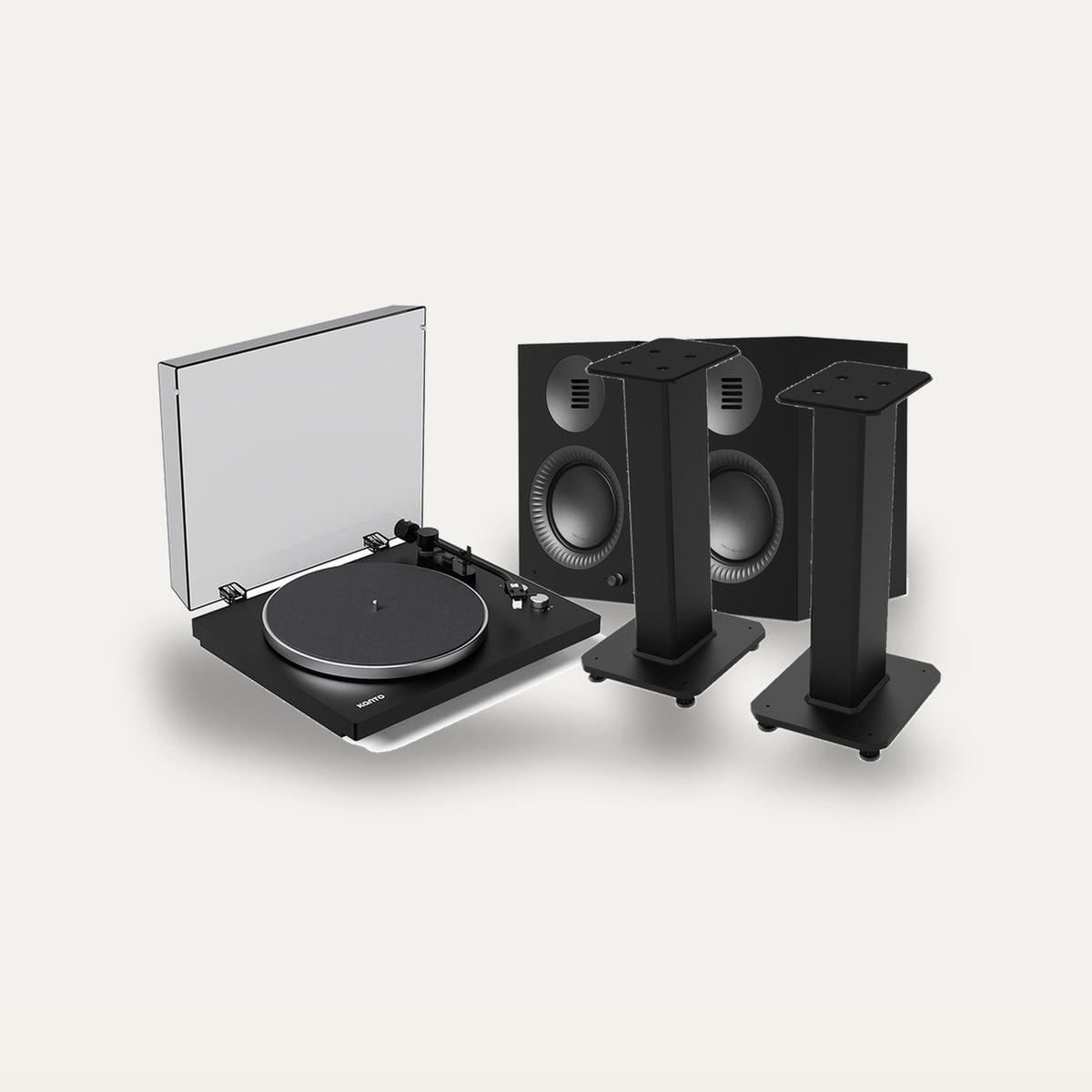Kanto Audio TUK G2 + OBI3 Gen 2 + SX 22 Vinyl Setup – Speaker Finish Matte Black, Turntable Finish Black