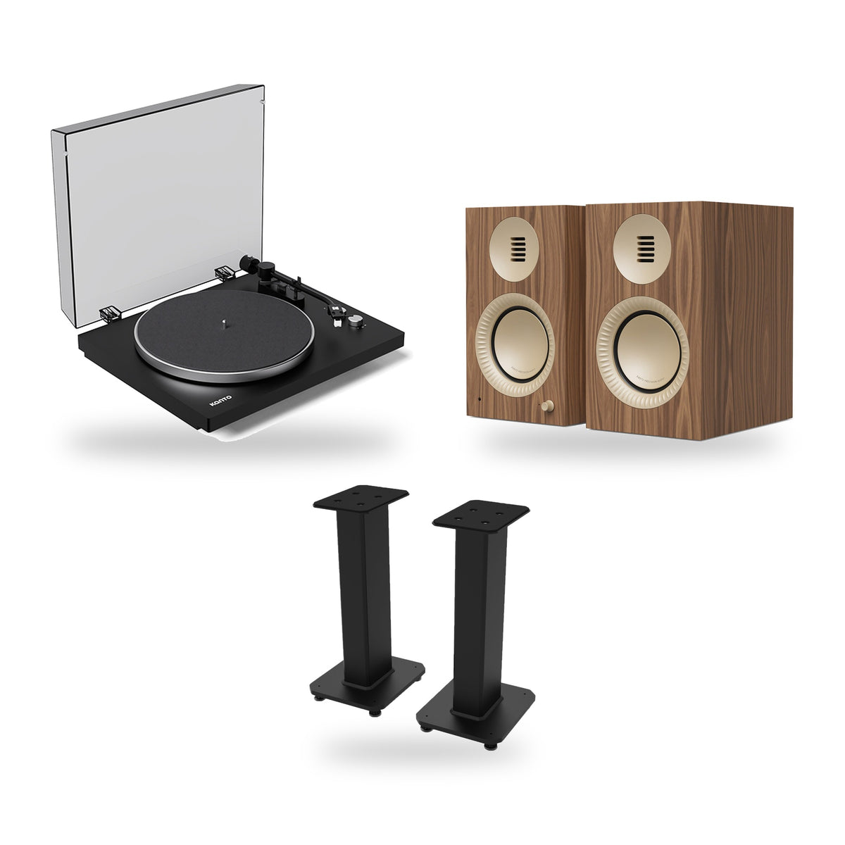 Kanto Audio TUK G2 + OBI3 Gen 2 + SX 22 Vinyl Setup – Speaker Finish Matte Walnut, Turntable Finish Black
