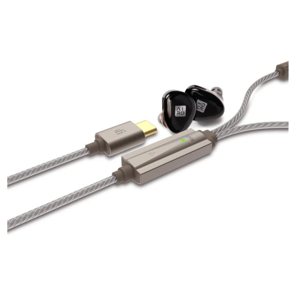 iFi Audio GO cable inline DAC housing with AIRO Astra in-ear monitors