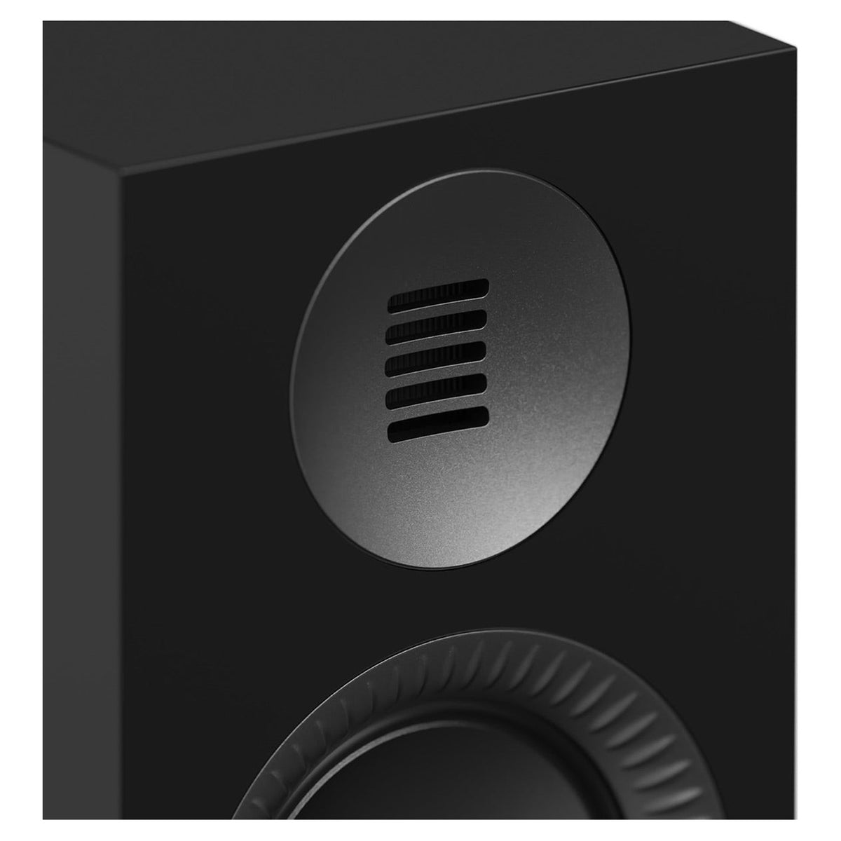 Kanto Audio TUK G2 cabinet detail in Matte Black showing the 28 x 35 mm AMT tweeter
