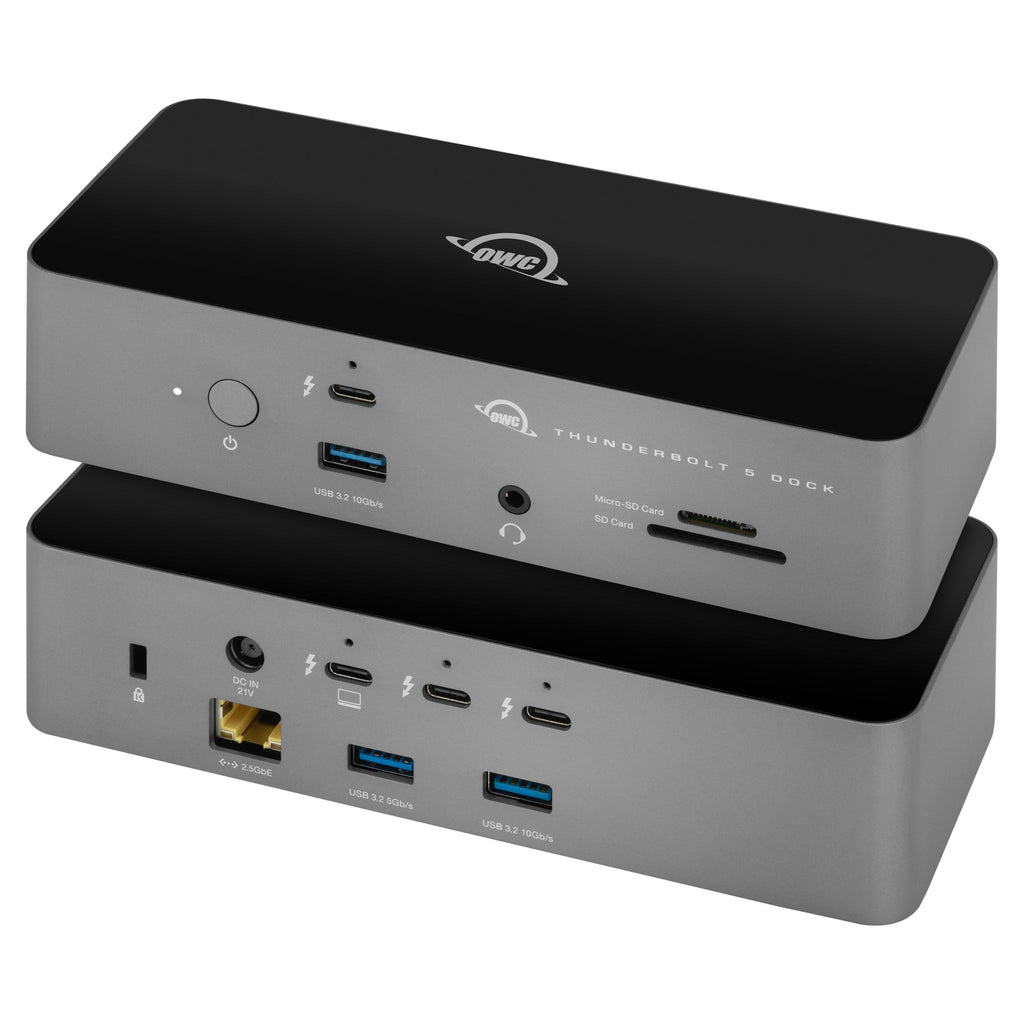 OWC Thunderbolt 5 Dock, front and rear ports stacked view