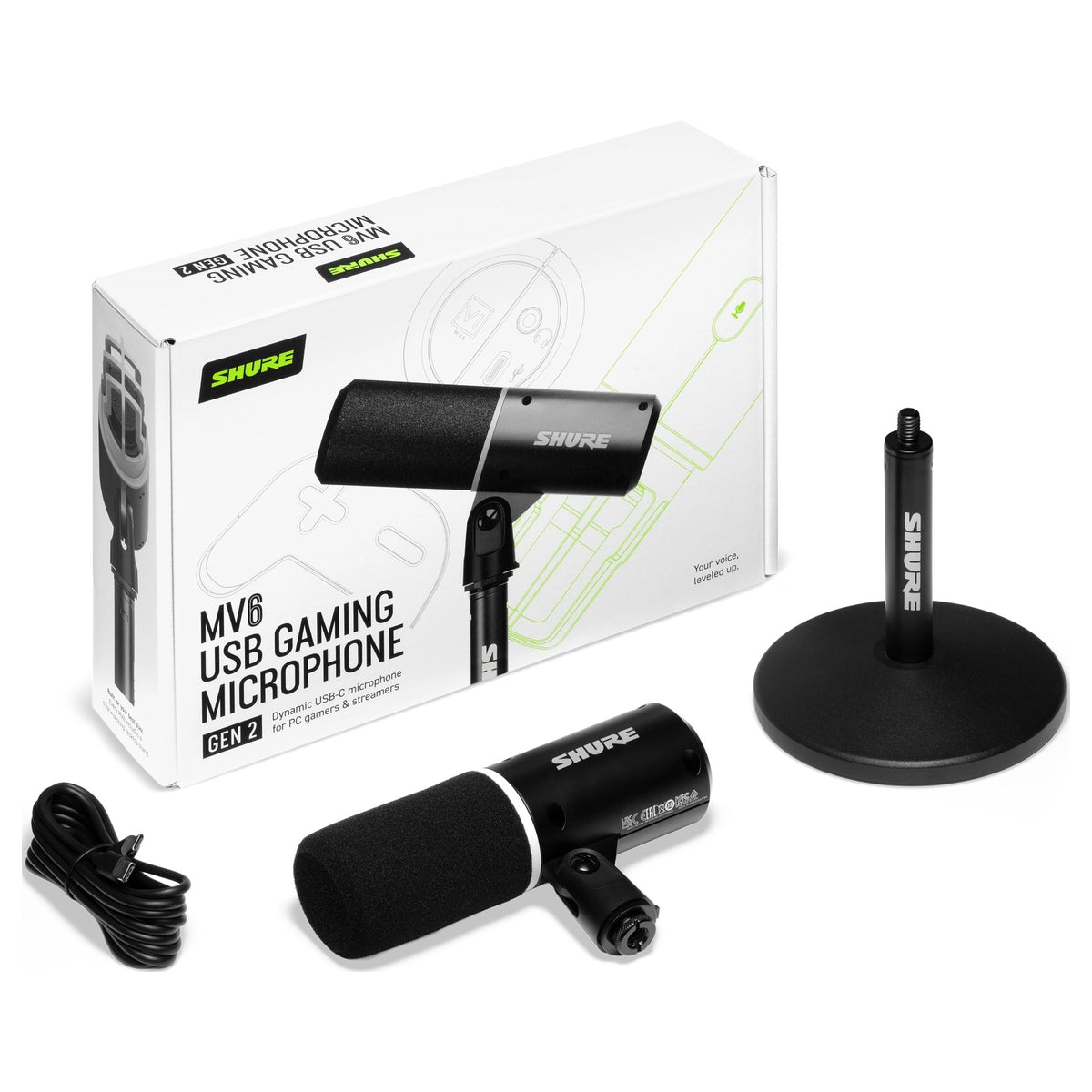 Shure MV6 Gen 2 Black, in the box with stand and USB-C cable