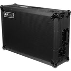 UDG Ultimate Flightcase for XDJ-RX3 with laptop tray and wheels, showcasing a sturdy black design and ample storage space.