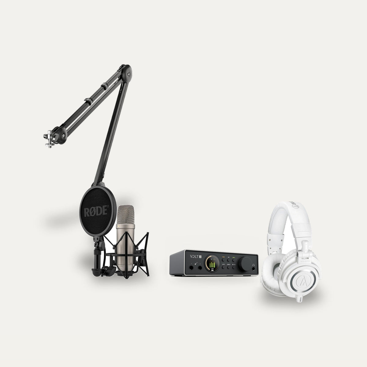Universal Audio Volt 2 Gen 2 + RODE NT1 5th Gen + Audio-Technica ATH-M50x Home Studio Set set, silver / white