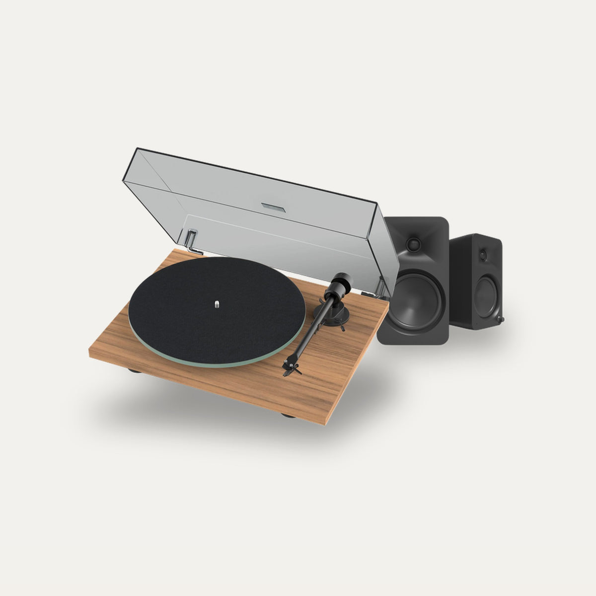 Pro-Ject T1 EVO + Kanto Audio Ora 4 Vinyl Setup – Turntable Finish Wooden Finish, Speaker Finish Matte Black